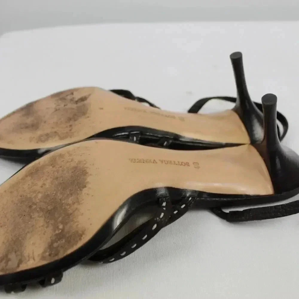 Bottega Venetta choc leather strap kitten heels size 40 - Picture 7 of 16